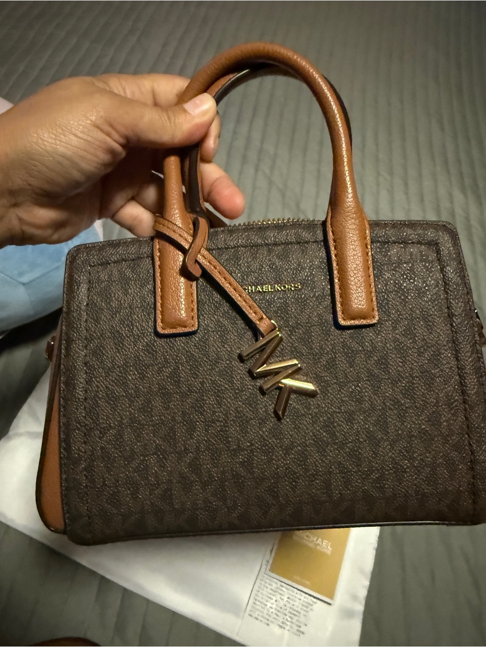 Michael Kors Brown with Tan Trim Mini Satchel Handbag
